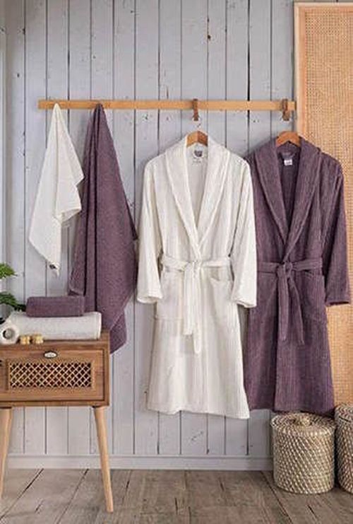 купить Домашний текстиль Promstore 57080 Set de baie NewHome Alfa: 2 halate, 2 prosoape 50x90+2buc, 90X150cm, Damson Cream в Кишинёве 