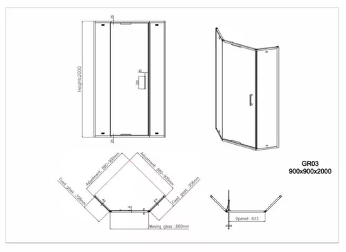 cumpără Cabină de duș miscellaneous GR03 90x 90x200 BRUSHED MATTE NICKLED 8mm în Chișinău 