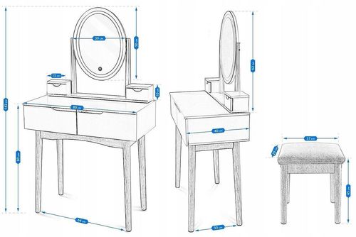 купить Стол Jumi CM-920439 Туалетный столик с банкеткой и овальным зеркалом со светодиодной подсветкой (140x80x40 см), белый/бежевый в Кишинёве 