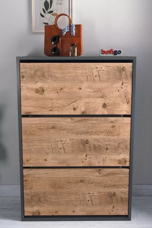 купить Полка для обуви Nex Home Полка для обуви, 3 отделения, 74x24x111 см, Антрацит/Дуб (18-03-82) в Кишинёве 