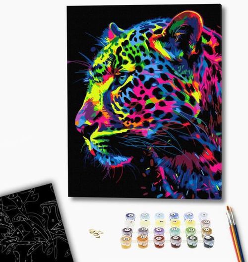 cumpără Tablou pe numere BrushMe BSB0019FC (fără cutie) Leopard colorat în Chișinău 