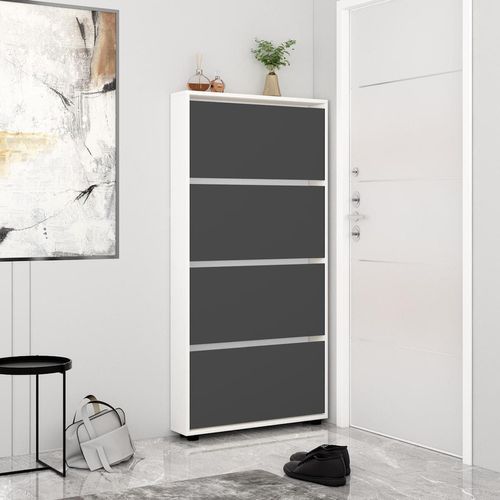 купить Полка для обуви Mobildor-Lux Leo Slim 80x16x164H cm White/Anthracite в Кишинёве 