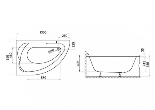 купить Ванна Polimat Standard 130x85 Left + suport (acryl asim.) в Кишинёве 