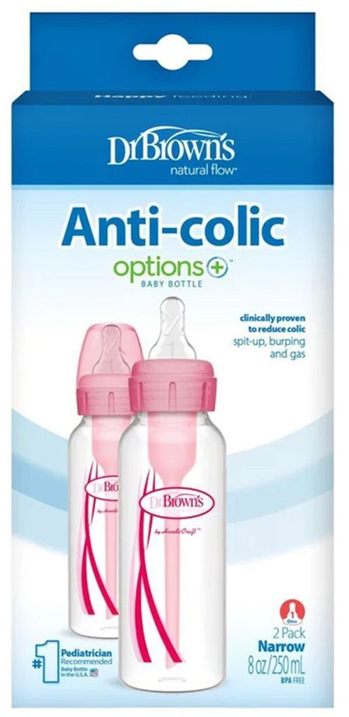 купить Поильник Dr. Brown's 072239306369 Set 2 biberoane cu gat ingust Options+ Roz, 250ml в Кишинёве 