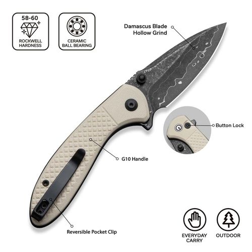 купить Нож походный Civivi C24031-DS1 Faeger, G10 ivoire, Button Lock в Кишинёве 