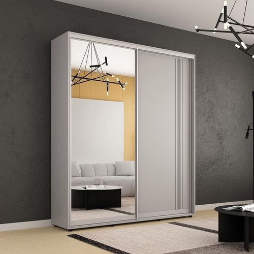 купить Шкаф Mobildor-Lux Compact uși glisante Oglindă + PAL cu ornament linii (230x45x210H cm) Grey в Кишинёве 