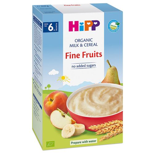 Terci organic cu lapte HIPP din grau cu fructe fine (6+ luni) 250 g 