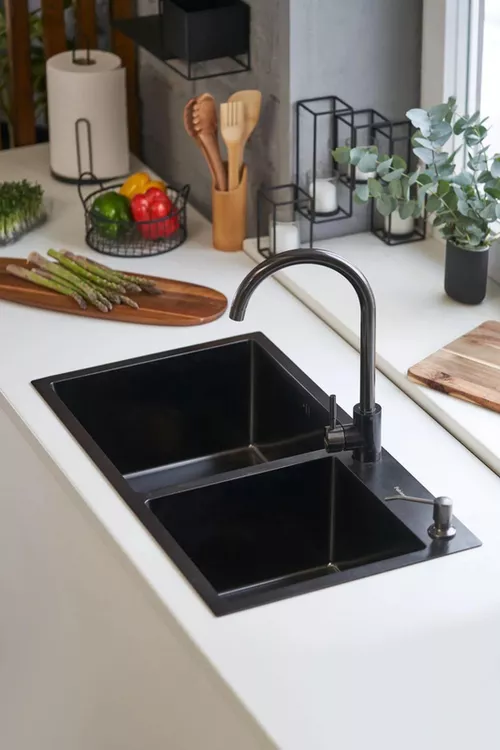 cumpără Chiuvetă bucătărie Fabiano 78x43 /18 Black+baterie+dozator R în Chișinău 