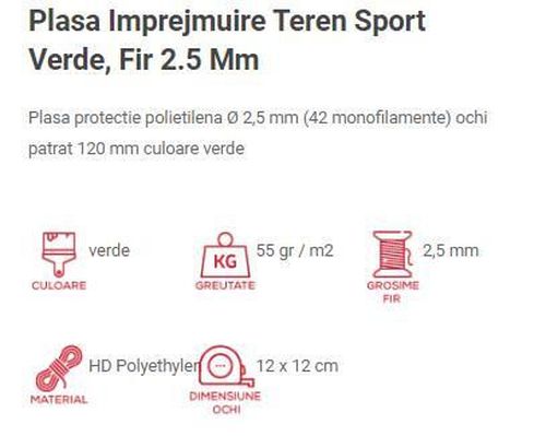 cumpără Echipament sportiv misc 8337 Plasa protectie FDP240 Polietiliena 30*4.5m, fir 2.5mm, celula 12cm, verde în Chișinău 