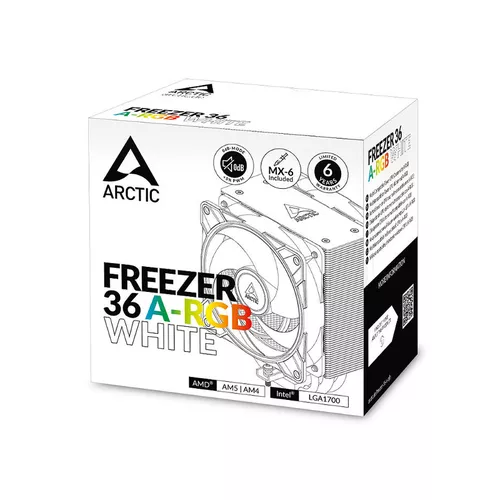 купить Кулер для процессора Cooler Arctic Freezer 36 A-RGB (White) for AMD&Intel, Intel LGA1851/LGA1700, AMD AM4/AM5, 2 x FAN P12 PWM PST A-RGB 120mm, 200-2000rpm PWM, Fluid Dynamic Bearing, ACFRE00125A в Кишинёве 