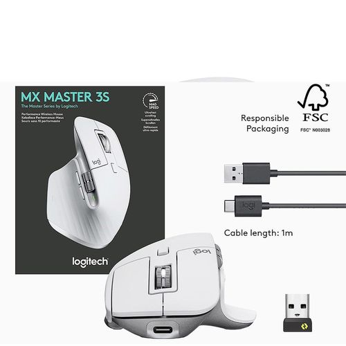 купить Мышь беспроводная Logitech MX Master 3s Pale Gray Wireless Mouse, 2.4GHz Wireless+Bluetooth, Darkfield high precision, USB Unifying Receiver, Rechargeable Li-Po (500 mAh) battery, 910-006560 (mouse fara fir/беспроводная мышь) в Кишинёве 
