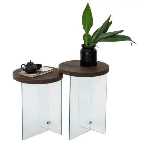 cumpără Măsuţă cafea Trendy Serenity 2, Transparent, Nuc, set în Chișinău 