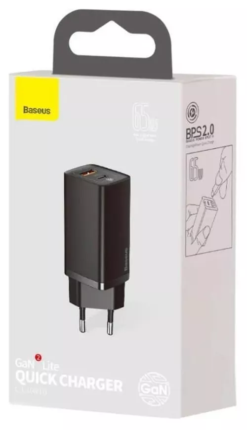 купить Зарядное устройство сетевое Baseus CCGAN2L-B01 Home Charger GaN2 Lite, 2xUSB (C + U), 65W, Black в Кишинёве 