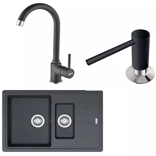 купить Мойка кухонная со смесителем Franke 114.0660.691 BFG 651-78 + Pola 1.0 + Dozator sapun Negru в Кишинёве 
