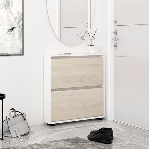 купить Полка для обуви Mobildor-Lux Leo Slim 50x16x86H cm White/Sonoma в Кишинёве 