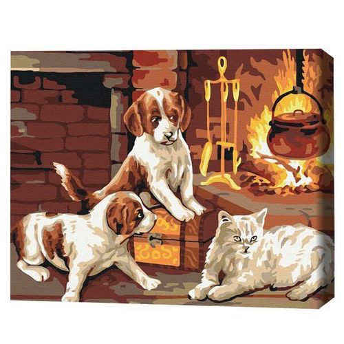 купить Картина по номерам BrushMe BS31152 40x50cm (în cutie) Animalele dragi lângă șemineu в Кишинёве 