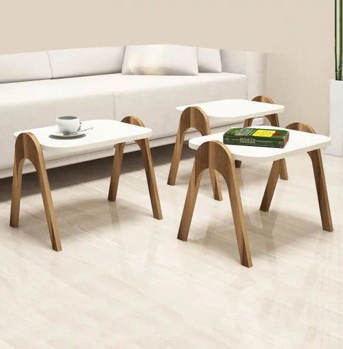 cumpără Măsuţă cafea Trendy Paris, Nuc, Crem 48x42x35cm, masa de cuibarit (3 bucati) în Chișinău 