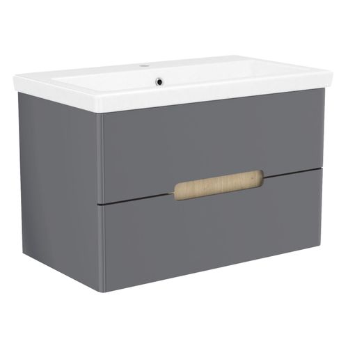 Комплект мебели PUERTA 80см серый: шкаф навесной, 2 ящика + умывальник накладной арт 13-16-018 