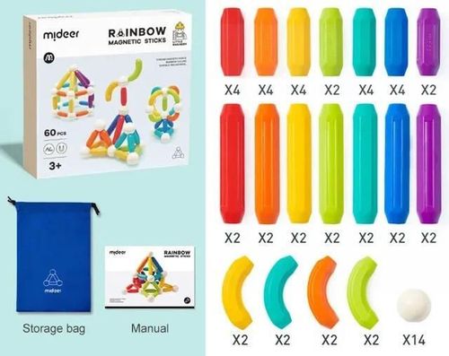 купить Конструктор Mideer MD1169 Set de construcție magnetic Cilindri în culori de curcubeu, 60 buc. в Кишинёве 