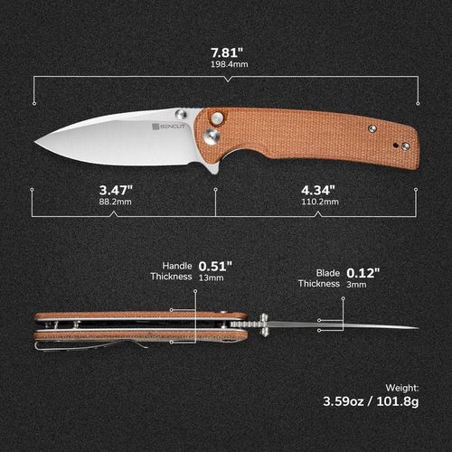 купить Нож походный Sencut S21007-3 Sachse, mâner Micarta maro, Button Lock в Кишинёве 