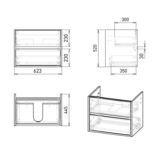 Set mobilier TEO 65cm beton: unitate de perete, 2 sertare + suport lavoar suport 