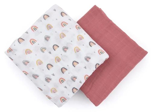 купить Аксессуар для пеленания Petite&Mars 417362 Set 2 paturele de muselina din bambus Misty Rose Rainbows, 120x120cm в Кишинёве 