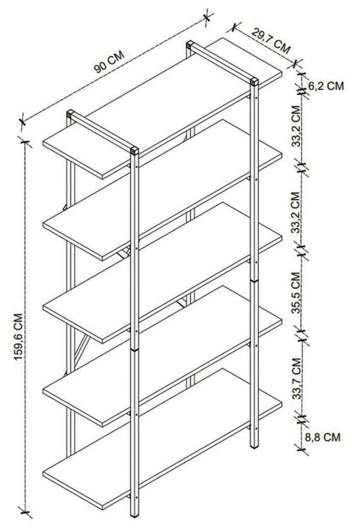 купить Офисный стеллаж Nex Home Теос, 90x29.7x159 см, Дуб (15-14-02) в Кишинёве 
