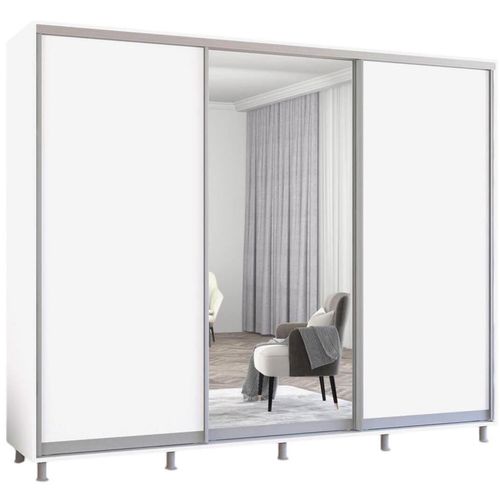 cumpără Dulap Mobildor-Lux Aron uși glisante din oglindă și PAL (260x60x230H cm) Alb Brilliant în Chișinău 