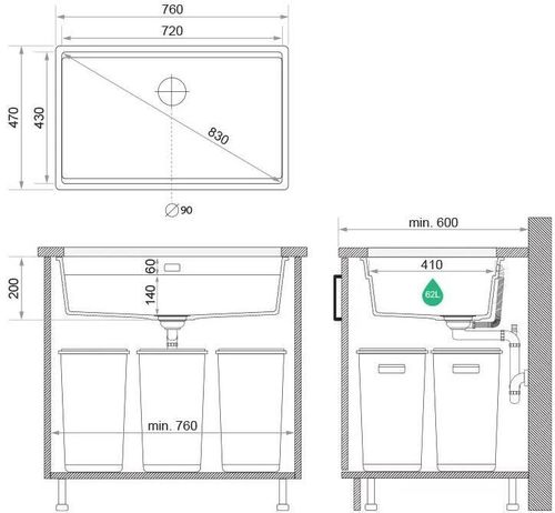 cumpără Chiuvetă bucătărie Primagran Prague 80 Level Undermount Beige + accesorii 470x760 MP8KB#P în Chișinău 