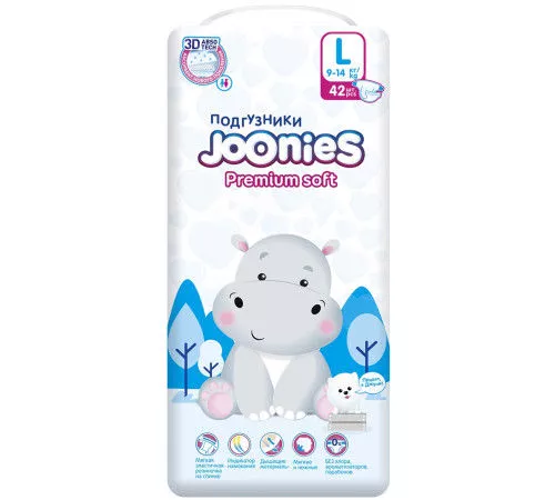 Подгузники Joonies Premium Soft L (9-14 кг) 42 шт 