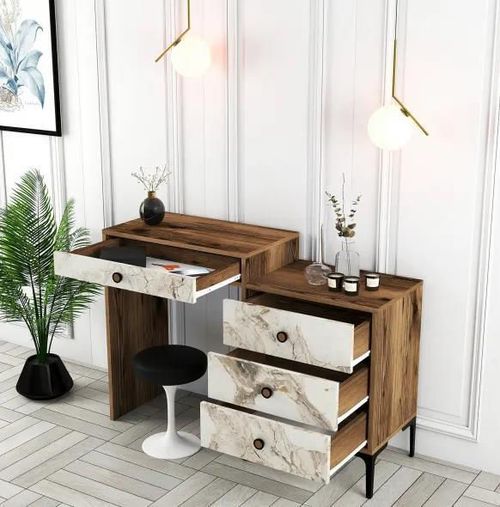 cumpără Măsuţa de toaletă Trendy Lizbon 552, Nuc, Alb, 124x84x40cm (masa de machiaj) (GTR001461) în Chișinău 