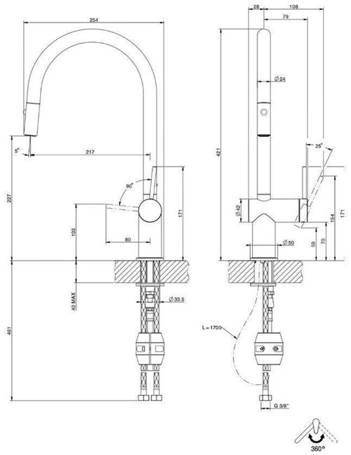 cumpără Bateria bucătărie Gessi 60413-299 Inedito Matte Black în Chișinău 