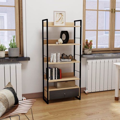 cumpără Raft de birou Deco Alto 5 nivele 70x30x159H Oak/Dark Grey/Black în Chișinău 