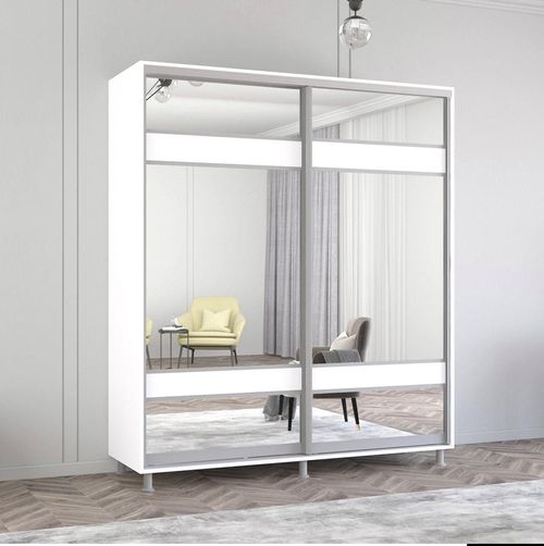 купить Шкаф Mobildor-Lux Aron-S uși glisante din PAL cu oglindă zebra (200x60x200H cm) Alb Brilliant в Кишинёве 