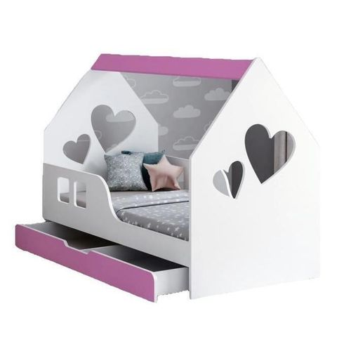 купить Кровать Happy Babies House Heart L02 cu sertar 70x140 (White/Pink) в Кишинёве 