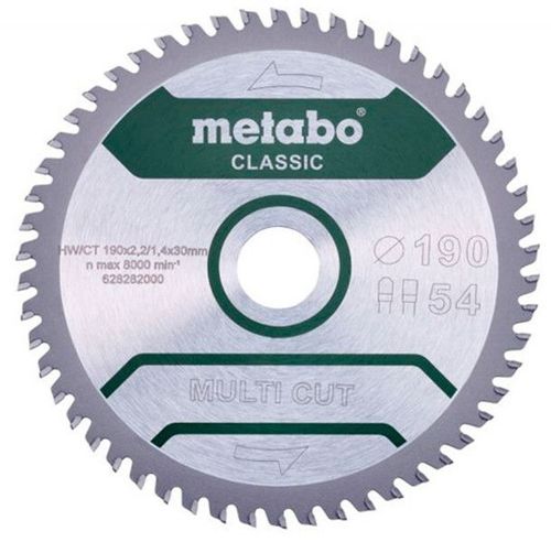 купить Диск отрезной Metabo 628282000 Panza fierastrau circular Multi Cut Classic HW/CT 190x30, Z54 FZ/TZ 5° в Кишинёве 