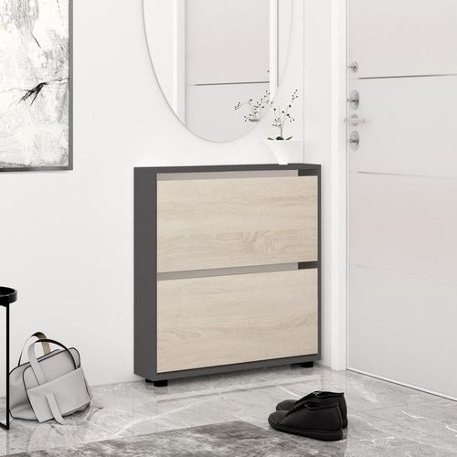 купить Полка для обуви Mobildor-Lux Leo Slim 100x16x86H cm Anthracite/Sonoma в Кишинёве 