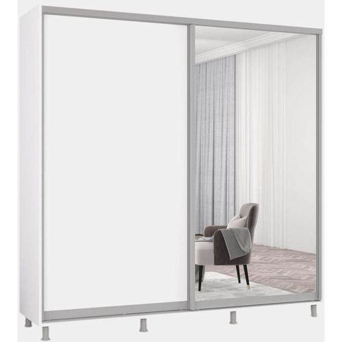 cumpără Dulap Mobildor-Lux Aron cu uși glisante din oglindă și PAL (230x60x200H cm) Alb Brilliant în Chișinău 