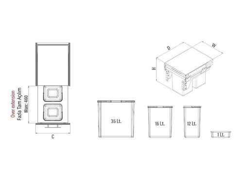 купить Урна для мусора Starax SX S-2300-G 564 x 460 x 370 мм 35л 400/470мм в Кишинёве 