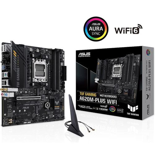 купить Материнская плата ASUS TUF GAMING A620M-PLUS WIFI AMD A620, AM5, Dual DDR5 7600+MHz, PCI-E 4.0/3.0 x16, HDMI/2xDisplayPort, USB Type-C, SATA&PCIe RAID, 2xM.2 PCIe 4.0 x4, SB 8-Ch., Wi-Fi 6 802.11ax, 2.5Gb Ethernet, Aura в Кишинёве 