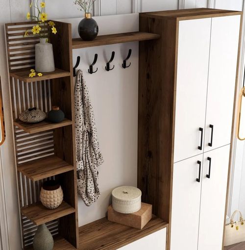cumpără Mobilă pentru antreu Trendy Viyana DA, Nuc, Alb 150x200x35cm (GTR001366) în Chișinău 