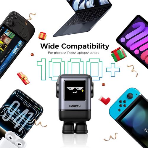 купить Зарядное устройство сетевое Ugreen 45515B Nexode Robot GaN Charger USB-A+2*USB-C 100W, Black в Кишинёве 