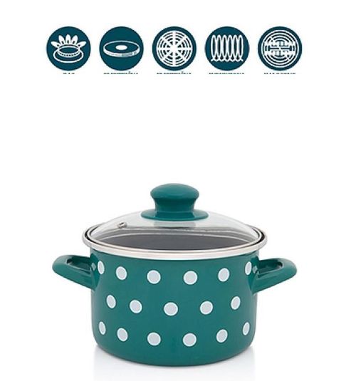 cumpără Cratiță Metalac 57046 Cratita emailata Green Dots 16cm, 2.0L, capac din sticla în Chișinău 