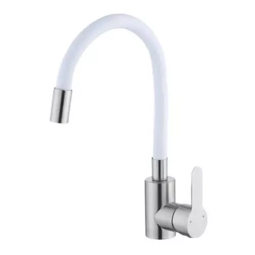 купить Смеситель кухонный Hydro S Aquafix 404 din inox cu pipa flexibilă, albă (0400316) в Кишинёве 