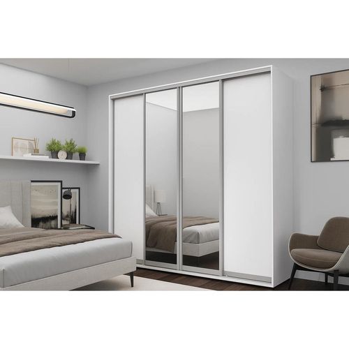 купить Шкаф Nex Home Dulap cu uși glisante, 300x60x240cm, 2xOglinda + 2xPAL, Alb в Кишинёве 