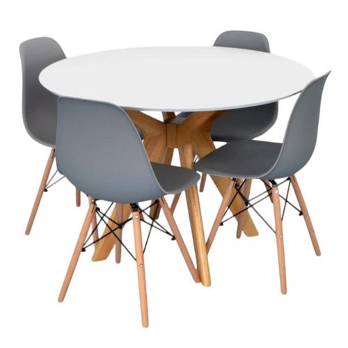 купить Комплект стол и стулья Evelin di Costacurta стол Raffles Round White Bella beech + 4 стула LC-021 Grey в Кишинёве 