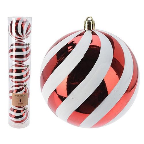 купить Новогодний декор Promstore 32941 Set globuri 5x100mm Stripes, rosu si alb, in tub в Кишинёве 