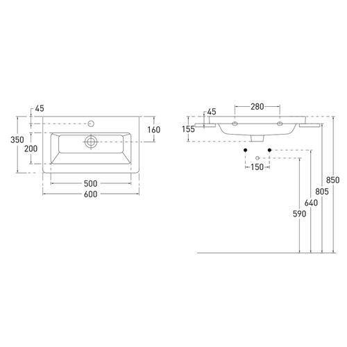 Set mobilier AIVA 60cm alb: dulap montat pe perete, 2 sertare + lavoar montat la suprafață art 15-68-060 