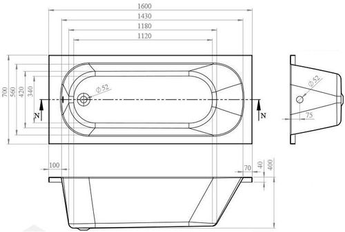 cumpără Cadă de baie Bonito Home Salsa 1600x700 acril, dreptunghiular în Chișinău 
