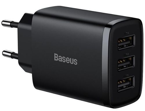 купить Зарядное устройство сетевое Baseus CCXJ020101 Wall Charger 3*USB-A, Compact Series, Black в Кишинёве 